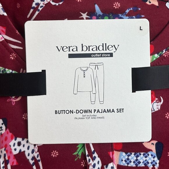VERA BRADLEY HOLIDAY HOUNDS BUTTON-DOWN HENLEY PAJAMAS:NWT LARGE or EXTRA LARGE - Picture 3 of 7